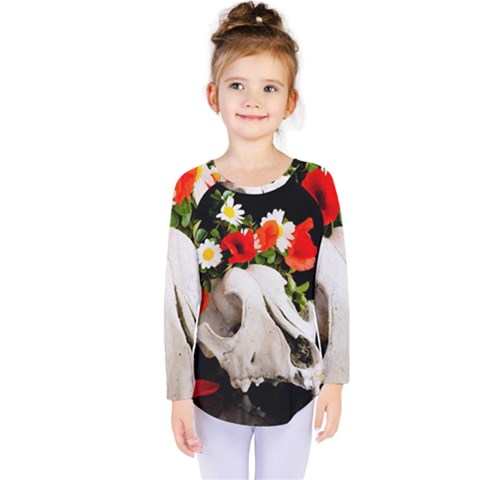 Animal Skull With A Wreath Of Wild Flower Kids  Long Sleeve Tee by igorsin