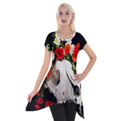 Animal Skull With A Wreath Of Wild Flower Short Sleeve Side Drop Tunic by igorsin