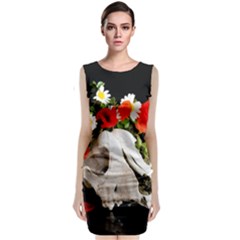 Animal Skull With A Wreath Of Wild Flower Sleeveless Velvet Midi Dress by igorsin