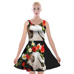 Animal Skull With A Wreath Of Wild Flower Velvet Skater Dress by igorsin