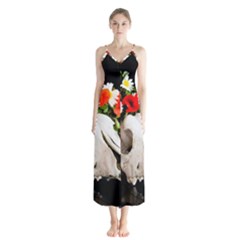 Animal Skull With A Wreath Of Wild Flower Button Up Chiffon Maxi Dress by igorsin