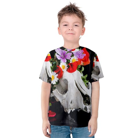 Animal Skull With A Wreath Of Wild Flower Kids  Cotton Tee by igorsin