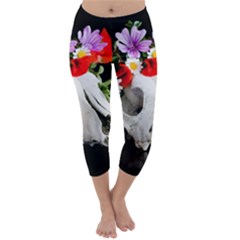 Animal Skull With A Wreath Of Wild Flower Capri Winter Leggings  by igorsin