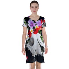 Animal Skull With A Wreath Of Wild Flower Short Sleeve Nightdress by igorsin