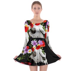 Animal Skull With A Wreath Of Wild Flower Long Sleeve Skater Dress by igorsin