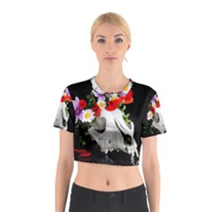 Animal Skull With A Wreath Of Wild Flower Cotton Crop Top by igorsin