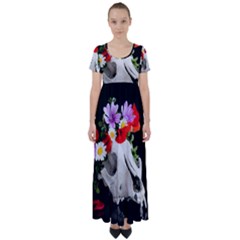 Animal Skull With A Wreath Of Wild Flower High Waist Short Sleeve Maxi Dress by igorsin