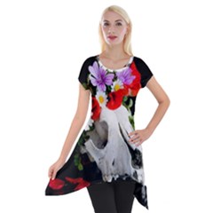 Animal Skull With A Wreath Of Wild Flower Short Sleeve Side Drop Tunic by igorsin