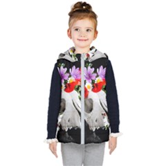 Animal Skull With A Wreath Of Wild Flower Kid s Hooded Puffer Vest