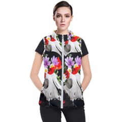 Animal Skull With A Wreath Of Wild Flower Women s Puffer Vest by igorsin