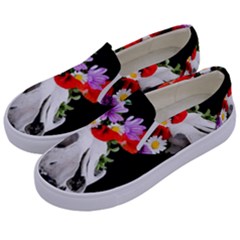 Animal Skull With A Wreath Of Wild Flower Kids  Canvas Slip Ons by igorsin