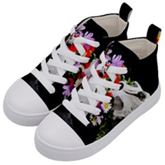 Animal Skull With A Wreath Of Wild Flower Kid s Mid-top Canvas Sneakers