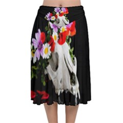 Animal Skull With A Wreath Of Wild Flower Velvet Flared Midi Skirt by igorsin