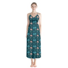 Summer Palms Pattern Button Up Chiffon Maxi Dress