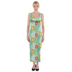 Vintage Floral Summer Pattern Fitted Maxi Dress