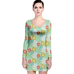 Vintage Floral Summer Pattern Long Sleeve Velvet Bodycon Dress