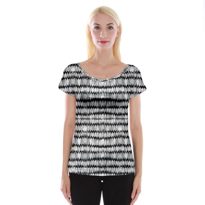 Abstract Wavy Black And White Pattern Cap Sleeve Tops