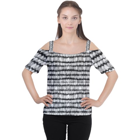 Abstract Wavy Black And White Pattern Cutout Shoulder Tee by dflcprints