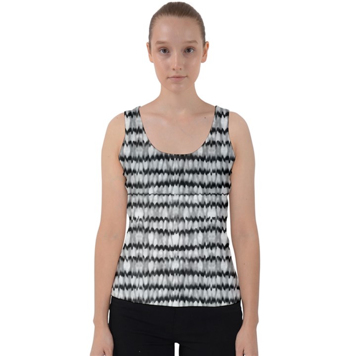 Abstract Wavy Black And White Pattern Velvet Tank Top