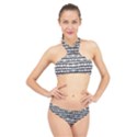 Abstract Wavy Black And White Pattern High Neck Bikini Set View1