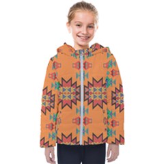 Misc Shapes On An Orange Background                                   Kids  Hooded Puffer Jacket by LalyLauraFLM