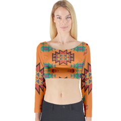 Misc Shapes On An Orange Background                                    Long Sleeve Crop Top