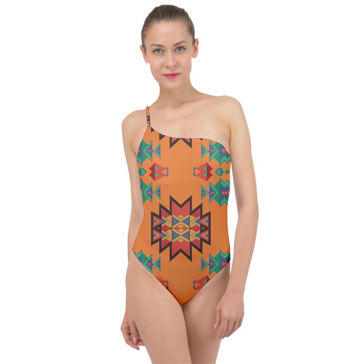 Misc shapes on an orange background                                   Classic One Shoulder Swimsuit