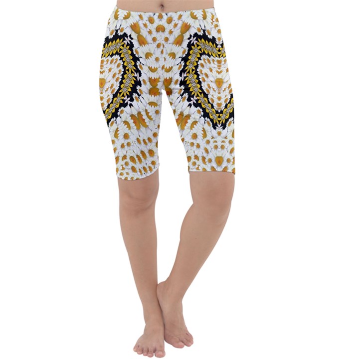 Hearts In A Field Of Fantasy Flowers In Bloom Cropped Leggings 