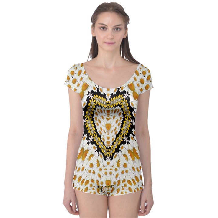 Hearts In A Field Of Fantasy Flowers In Bloom Boyleg Leotard 