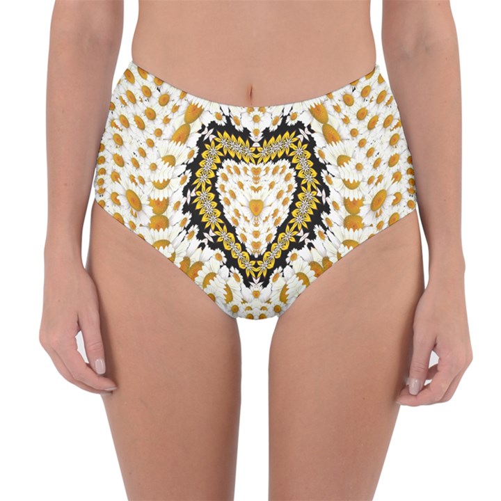 Hearts In A Field Of Fantasy Flowers In Bloom Reversible High-Waist Bikini Bottoms