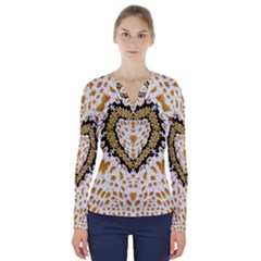 Hearts In A Field Of Fantasy Flowers In Bloom V-neck Long Sleeve Top by pepitasart