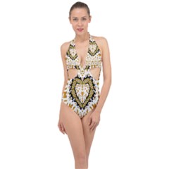 Hearts In A Field Of Fantasy Flowers In Bloom Halter Front Plunge Swimsuit by pepitasart