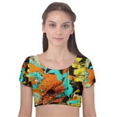 Fragrance Of Kenia 5 Velvet Short Sleeve Crop Top  by bestdesignintheworld