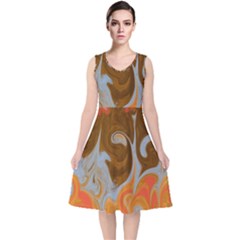 Fire And Water V-neck Midi Sleeveless Dress  by digitaldivadesigns