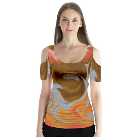 Fire And Water Butterfly Sleeve Cutout Tee  by digitaldivadesigns