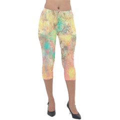 Pink Pastel Abstract Lightweight Velour Capri Leggings 