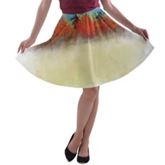 Colorful Tree Landscape In Orange And Blue A-line Skater Skirt by digitaldivadesigns