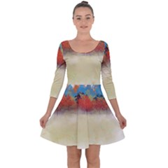 Colorful Tree Landscape In Orange And Blue Quarter Sleeve Skater Dress by digitaldivadesigns