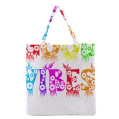 Good Vibes Rainbow Floral Typography Grocery Tote Bag by yoursparklingshop