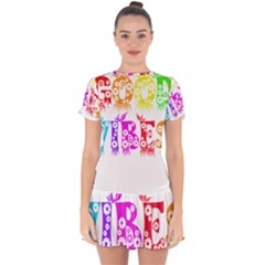 Good Vibes Rainbow Floral Typography Drop Hem Mini Chiffon Dress by yoursparklingshop