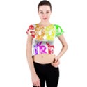 Good Vibes Rainbow Colors Funny Floral Typography Crew Neck Crop Top View1