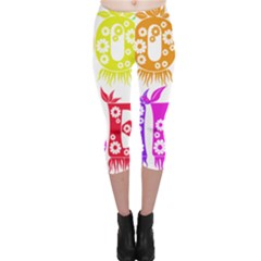 Good Vibes Rainbow Colors Funny Floral Typography Capri Leggings  by yoursparklingshop