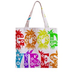 Good Vibes Rainbow Colors Funny Floral Typography Zipper Grocery Tote Bag by yoursparklingshop