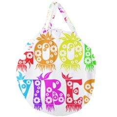 Good Vibes Rainbow Colors Funny Floral Typography Giant Round Zipper Tote by yoursparklingshop