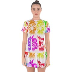 Good Vibes Rainbow Colors Funny Floral Typography Drop Hem Mini Chiffon Dress