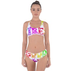 Good Vibes Rainbow Colors Funny Floral Typography Criss Cross Bikini Set by yoursparklingshop