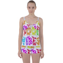 Good Vibes Rainbow Colors Funny Floral Typography Tie Front Two Piece Tankini by yoursparklingshop