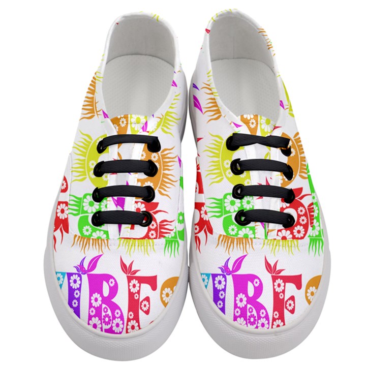 Good Vibes Rainbow Colors Funny Floral Typography Women s Classic Low Top Sneakers