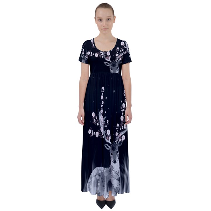 Deer High Waist Short Sleeve Maxi Dress