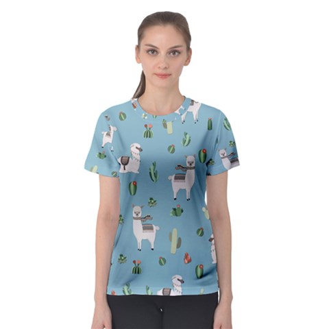 Lama And Cactus Pattern Women s Sport Mesh Tee by Valentinaart